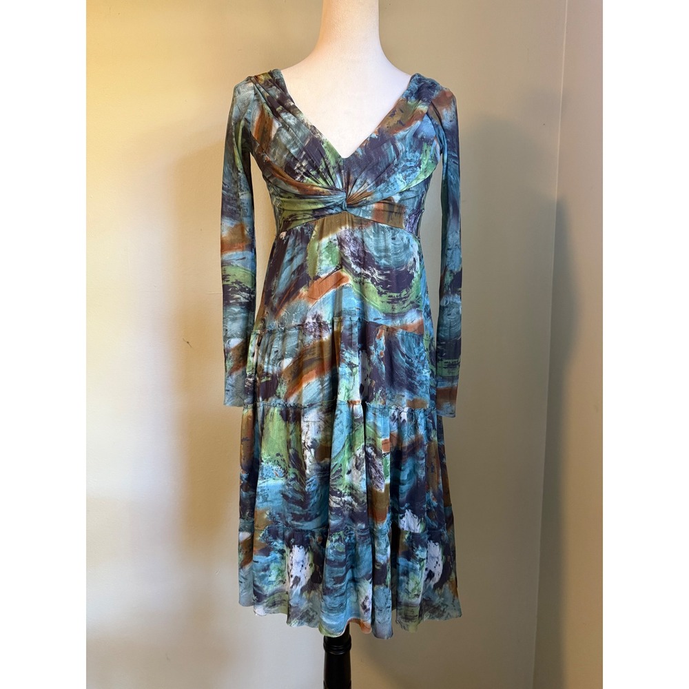 Weston Wear Blue Green boho whimsi dainty Mesh Tiered Midi Dress S Anthropologie